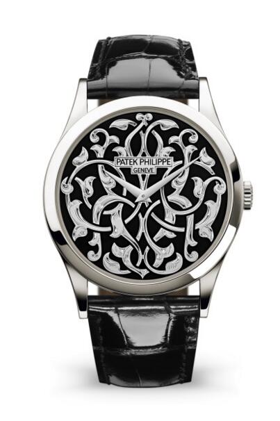 Cheap Patek Philippe Calatrava Engraved Black Dial Platinum 5088/100P-001